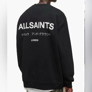 All Saints London Black Underground Sweatshirt Crew Neck Men’s Size XL Spell Out